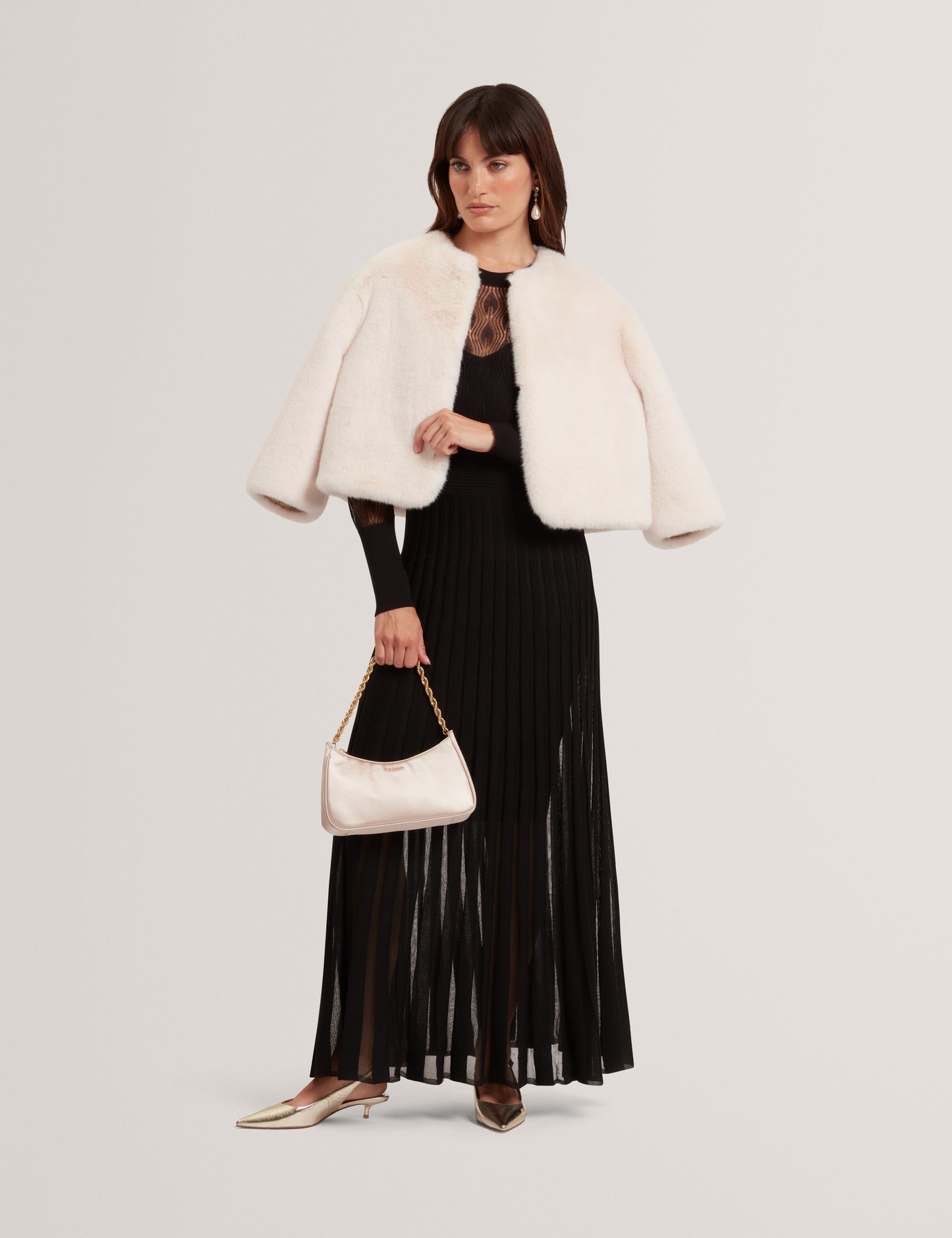 TIIMARA: Pointelle Long Sleeve Knit Midi Dress