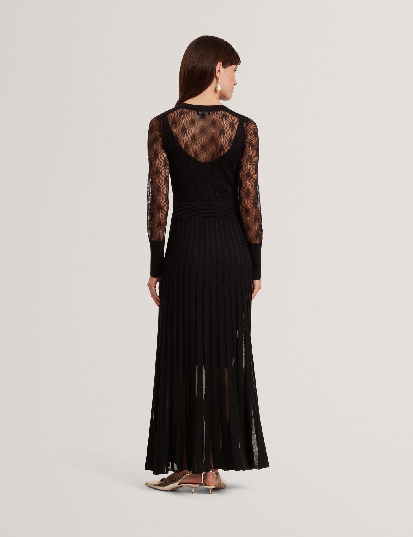 TIIMARA: Pointelle Long Sleeve Knit Midi Dress