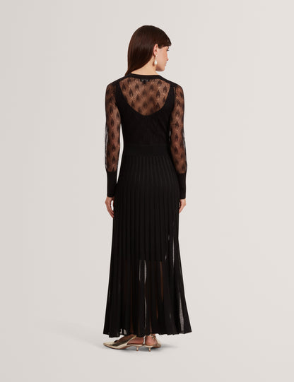 TIIMARA: Pointelle Long Sleeve Knit Midi Dress