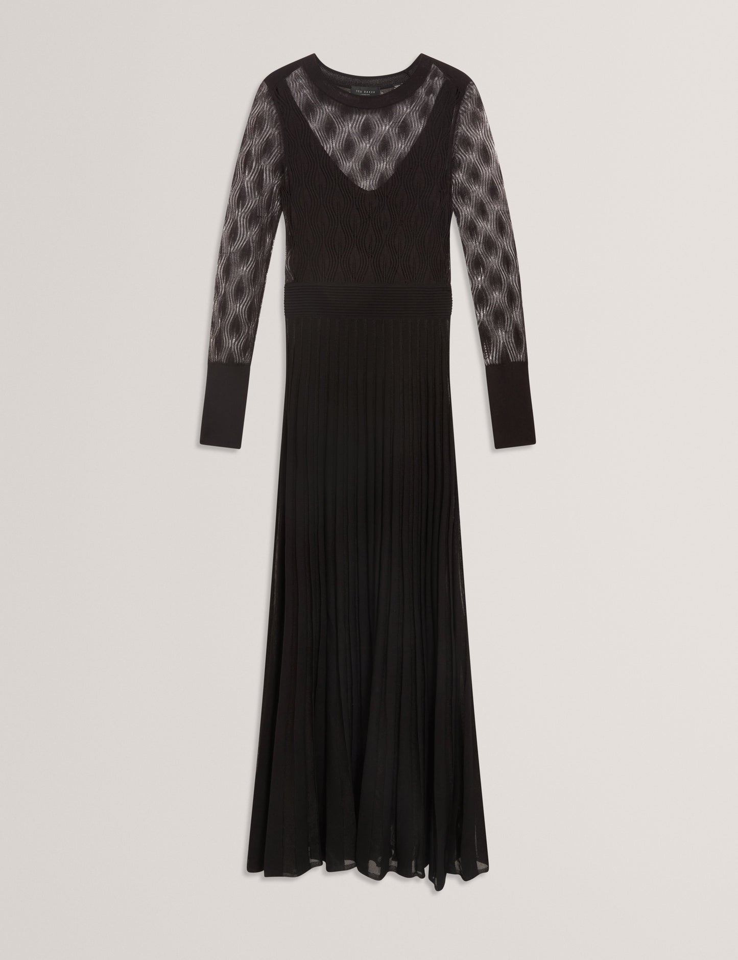 TIIMARA: Pointelle Long Sleeve Knit Midi Dress