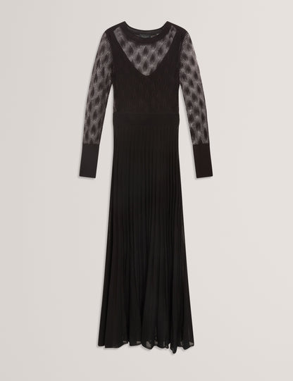 TIIMARA: Pointelle Long Sleeve Knit Midi Dress