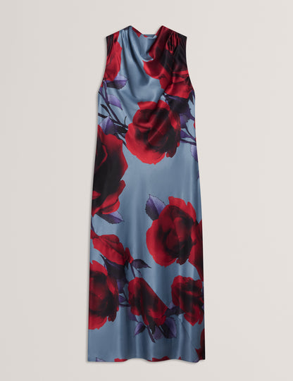HARRLIA: Printed Draped Neck Midi Dress
