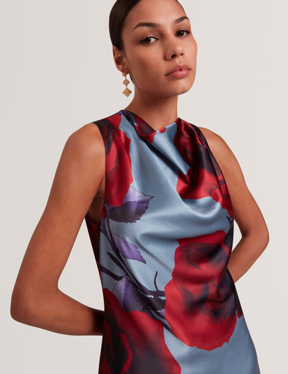 HARRLIA: Printed Draped Neck Midi Dress