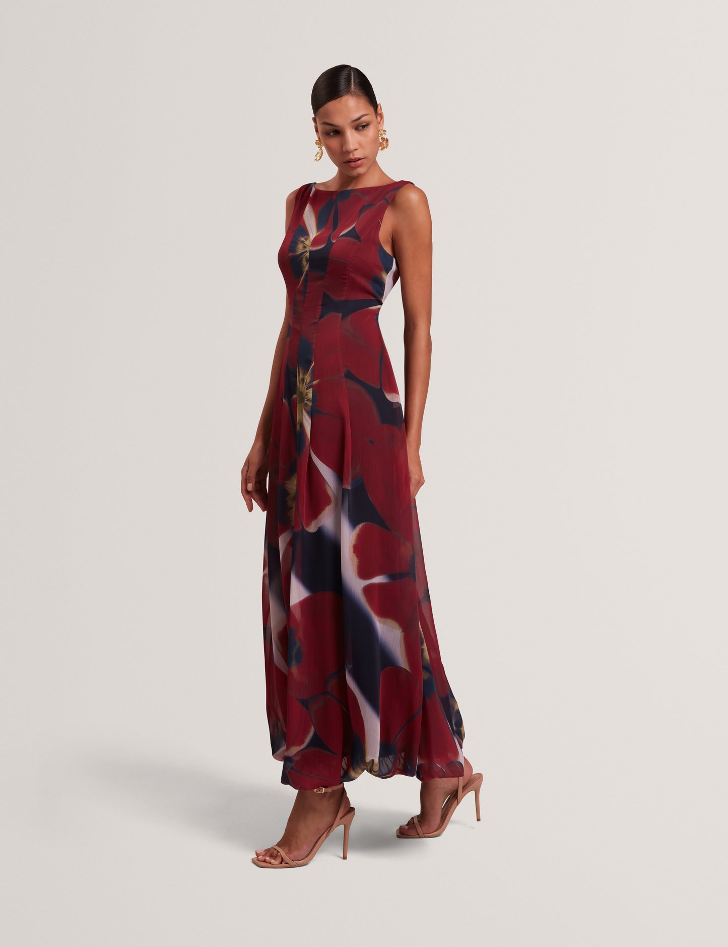 LAYNIA: Printed Seam Detail Bubble Hem Midi Dress