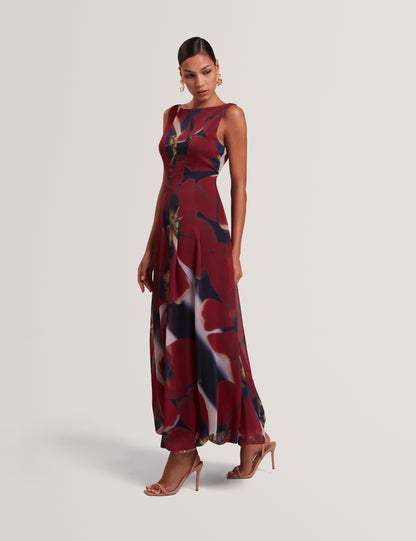 LAYNIA: Printed Seam Detail Bubble Hem Midi Dress