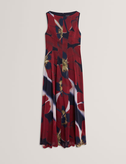 LAYNIA: Printed Seam Detail Bubble Hem Midi Dress