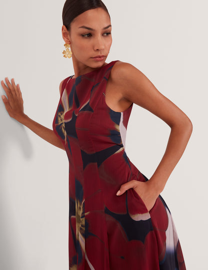LAYNIA: Printed Seam Detail Bubble Hem Midi Dress