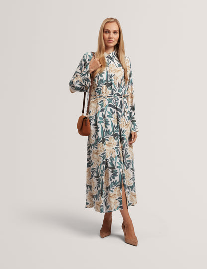RHAEE: Printed Tie Detail Midi Shirt Dress