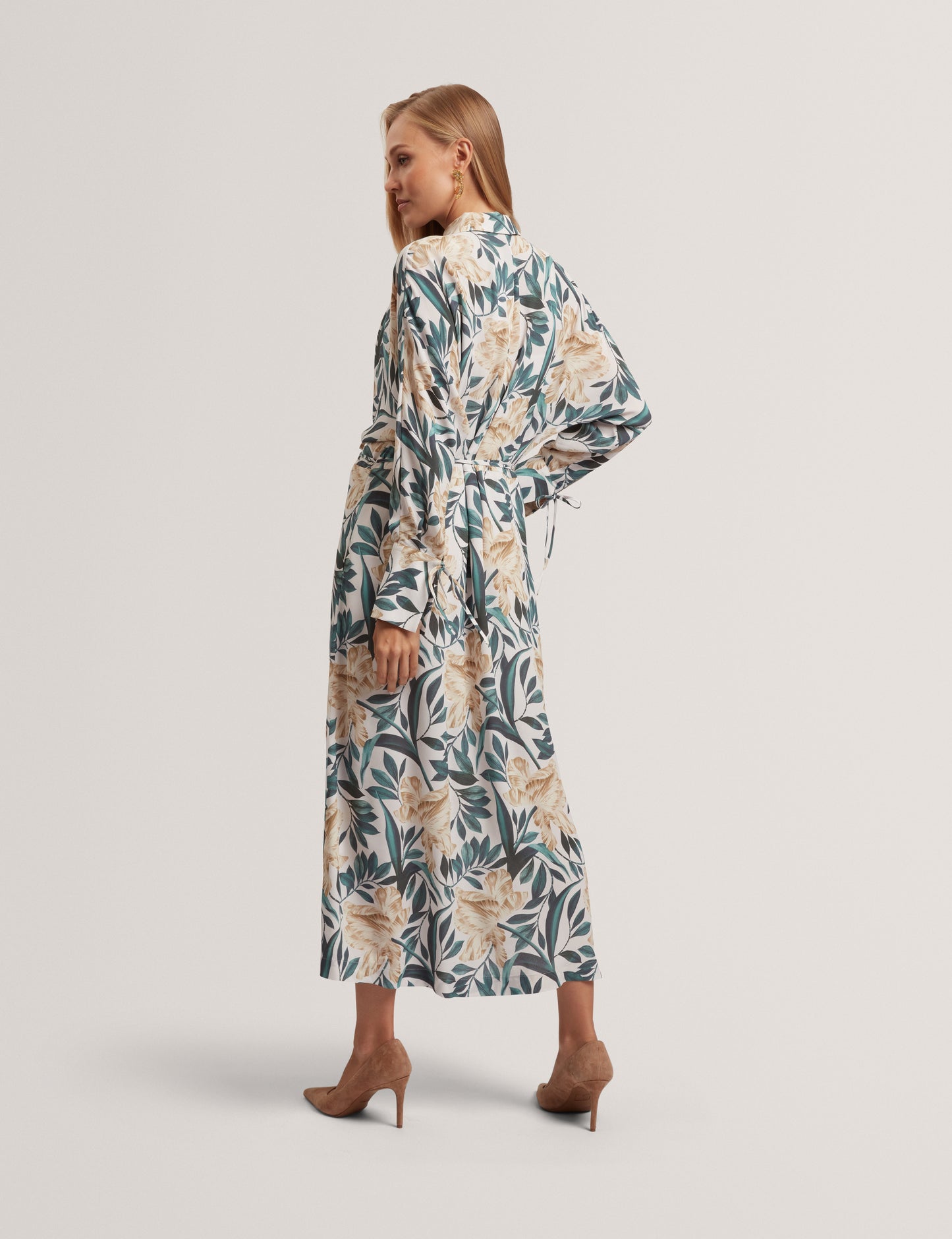 RHAEE: Printed Tie Detail Midi Shirt Dress