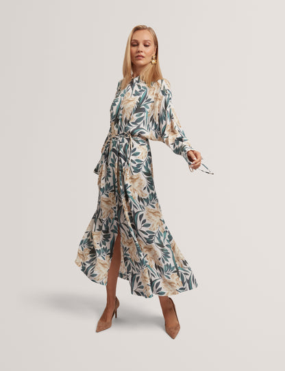 RHAEE: Printed Tie Detail Midi Shirt Dress