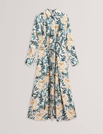 RHAEE: Printed Tie Detail Midi Shirt Dress