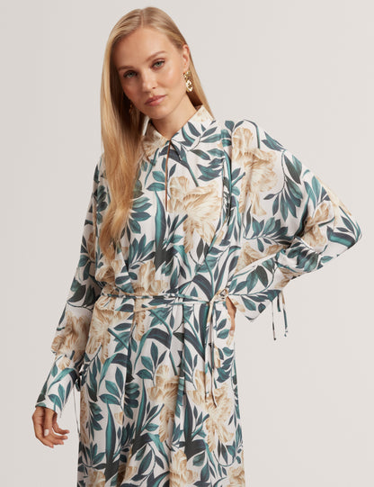 RHAEE: Printed Tie Detail Midi Shirt Dress