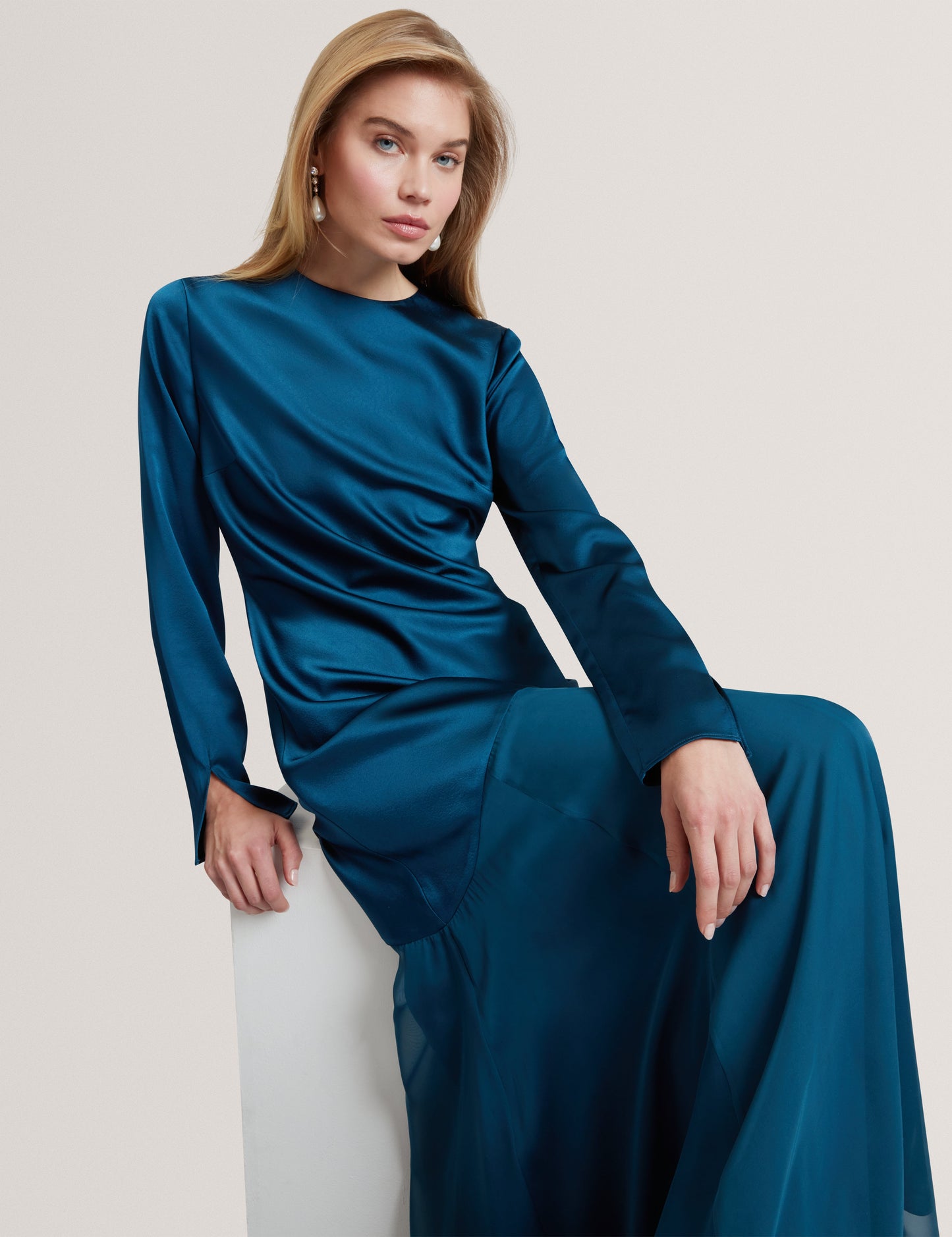SHKYE: Diagonal Waist Seam Maxi Dress
