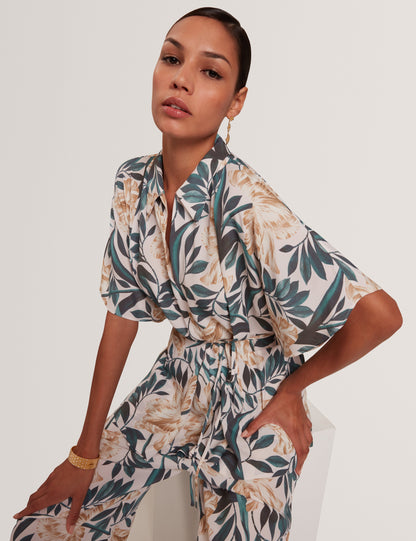 GEHMMA: Printed Tie Detail Shirt