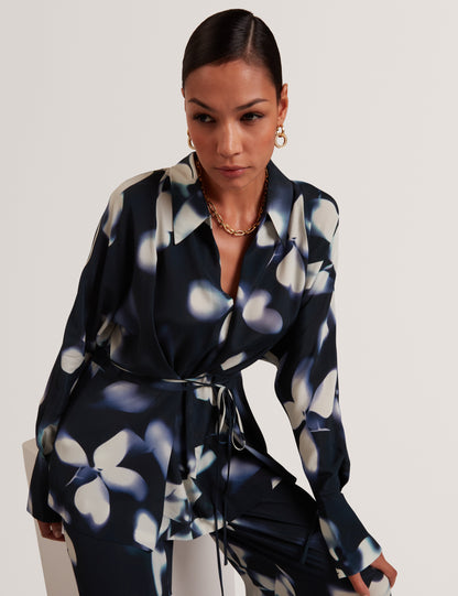 OHRLA: Printed Tie Detail Long Sleeve Shirt