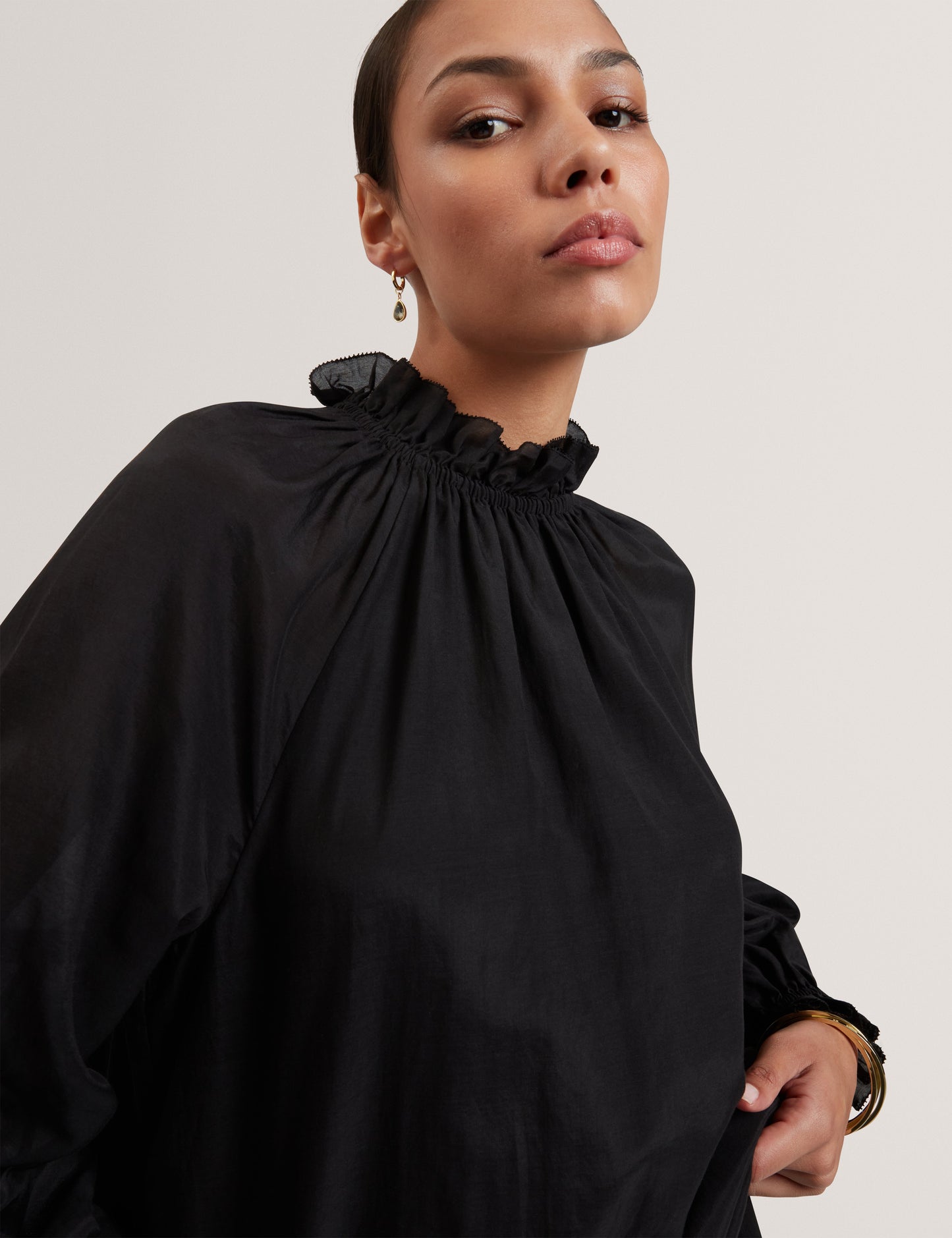 Women's SAMRAA-Gathered Neck Long Sleeve Blouse