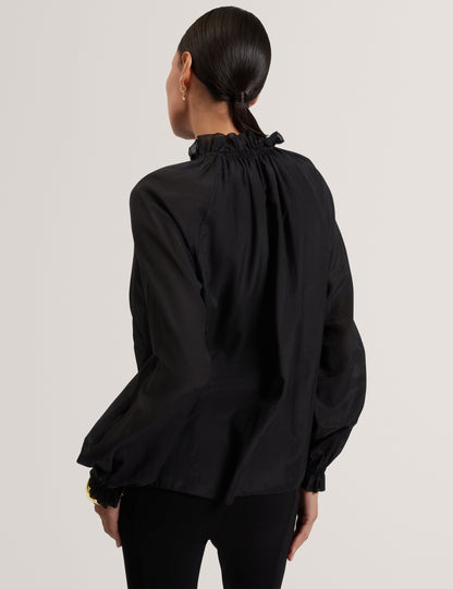 Women's SAMRAA-Gathered Neck Long Sleeve Blouse