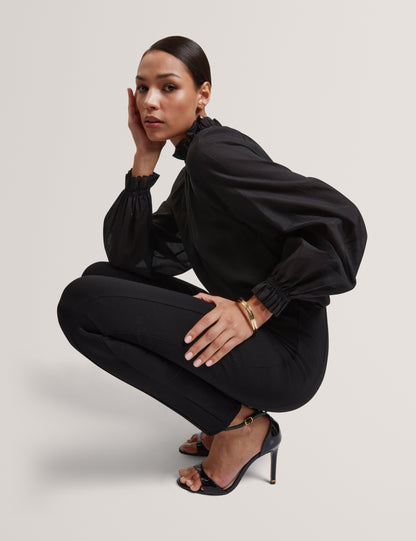 Women's SAMRAA-Gathered Neck Long Sleeve Blouse