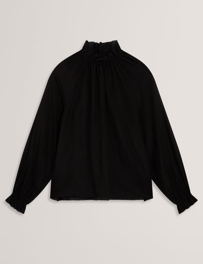 Women's SAMRAA-Gathered Neck Long Sleeve Blouse
