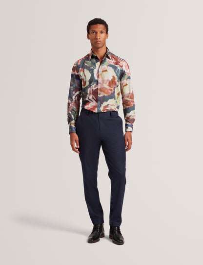 BRYNHIL: LS Regular Fit Large Painted Floral Shirt