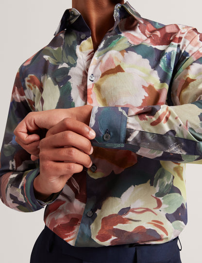 BRYNHIL: LS Regular Fit Large Painted Floral Shirt