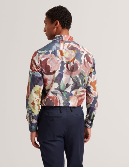 BRYNHIL: LS Regular Fit Large Painted Floral Shirt