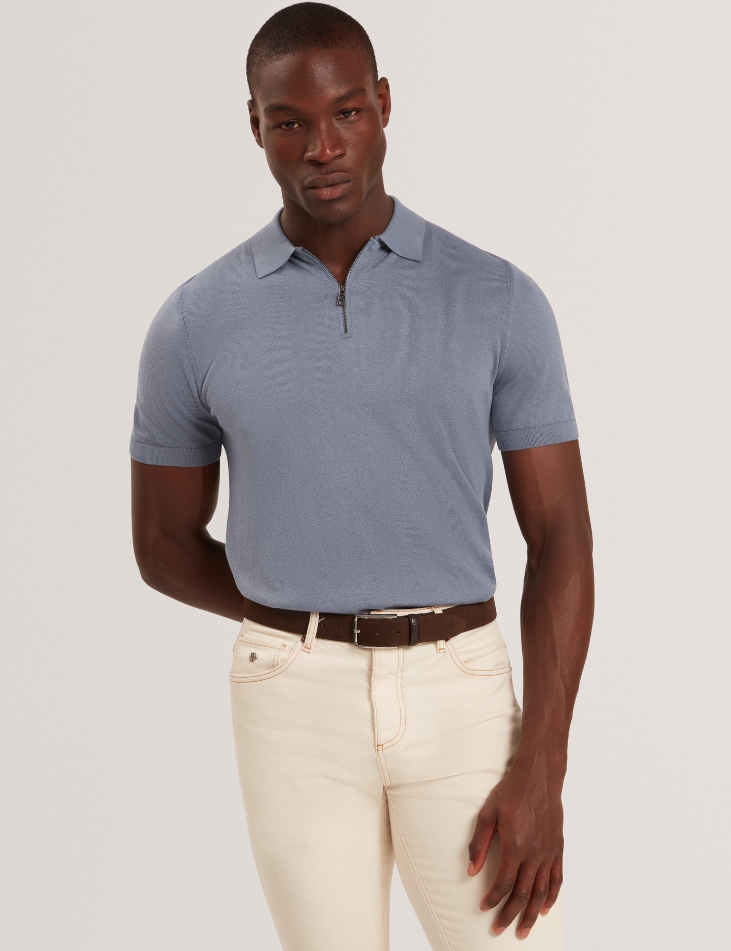 GIVRANS: Silk Blend Zip Polo