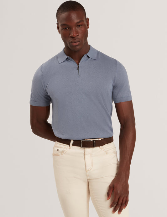 GIVRANS: Silk Blend Zip Polo