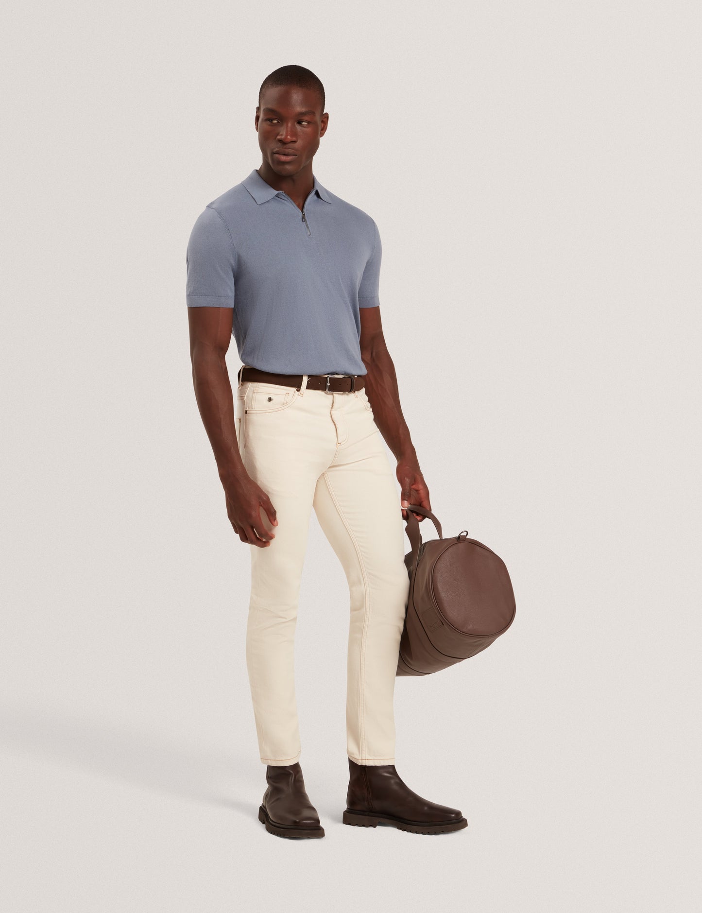 GIVRANS: Silk Blend Zip Polo