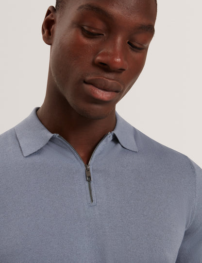 GIVRANS: Silk Blend Zip Polo