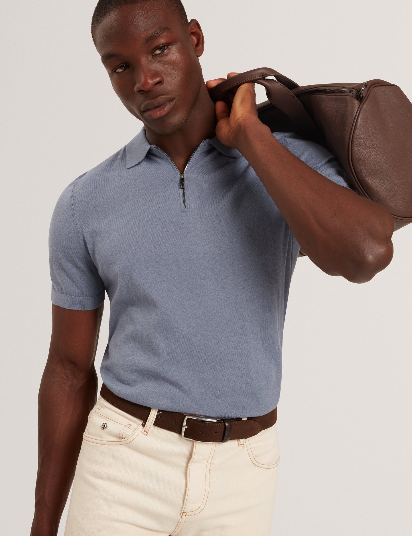 GIVRANS: Silk Blend Zip Polo