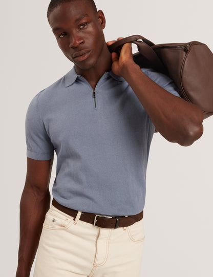 GIVRANS: Silk Blend Zip Polo
