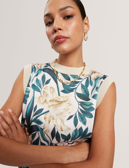 AYLLI: Printed Woven Front Sleeveless Top