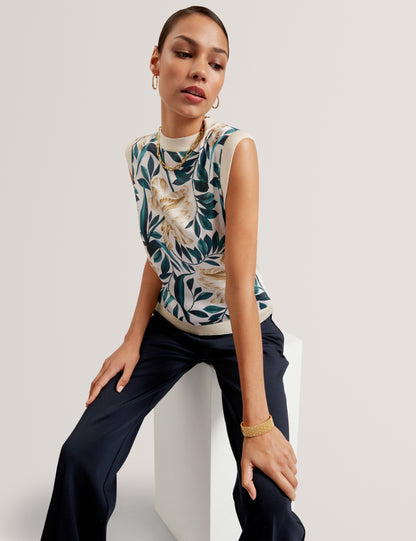 AYLLI: Printed Woven Front Sleeveless Top