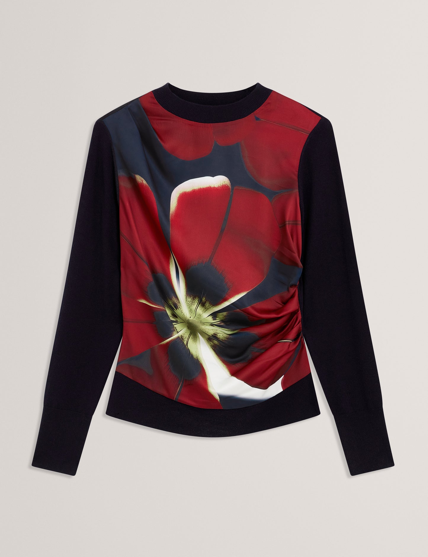 MAWIE: Printed Draped Front Knitted Top