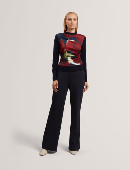 MAWIE: Printed Draped Front Knitted Top