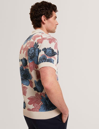 ASHQARA: Ss Relaxed Floral Button Through Polo