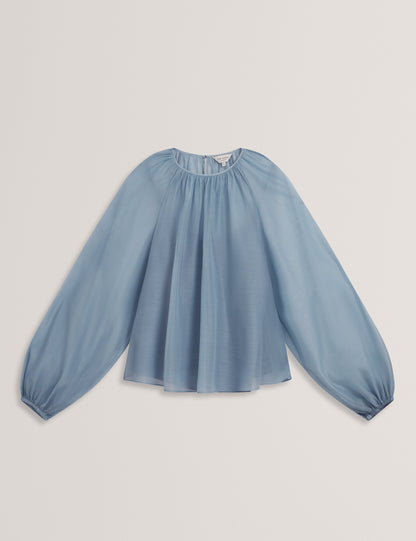 Women's EELANA-Organza Puff Sleeve Blouse