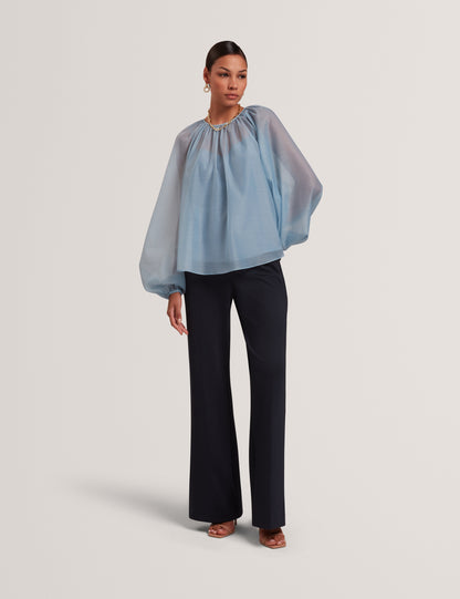 Women's EELANA-Organza Puff Sleeve Blouse