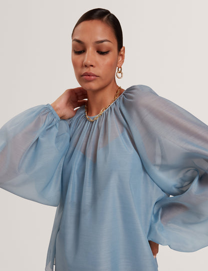Women's EELANA-Organza Puff Sleeve Blouse