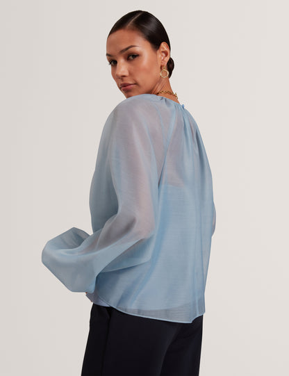 Women's EELANA-Organza Puff Sleeve Blouse