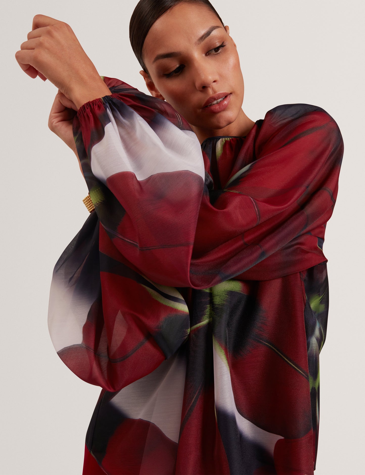 ELAIA: Printed Organza Puff Sleeve Blouse