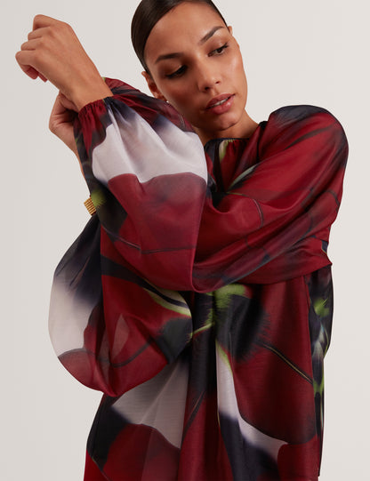 ELAIA: Printed Organza Puff Sleeve Blouse
