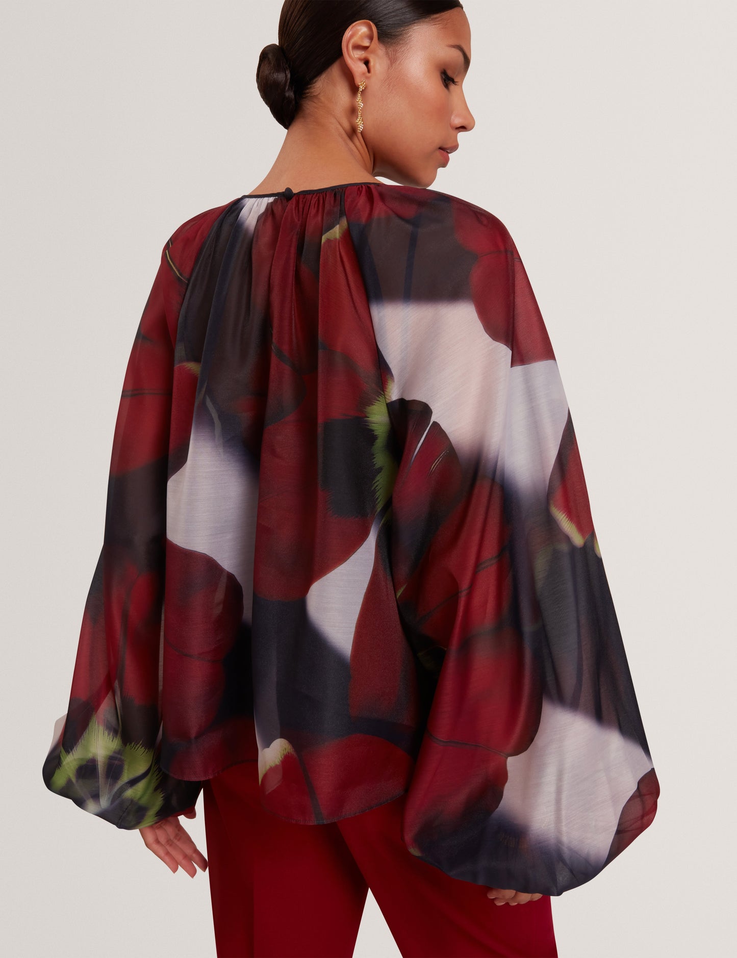 ELAIA: Printed Organza Puff Sleeve Blouse