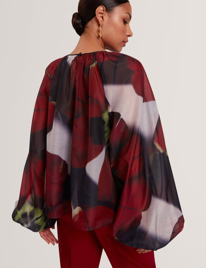 ELAIA: Printed Organza Puff Sleeve Blouse