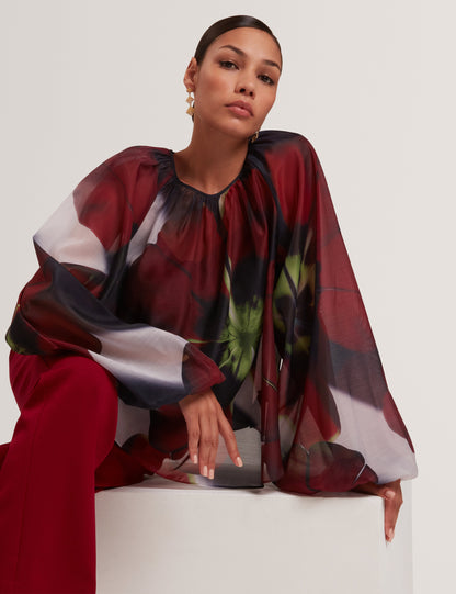 ELAIA: Printed Organza Puff Sleeve Blouse