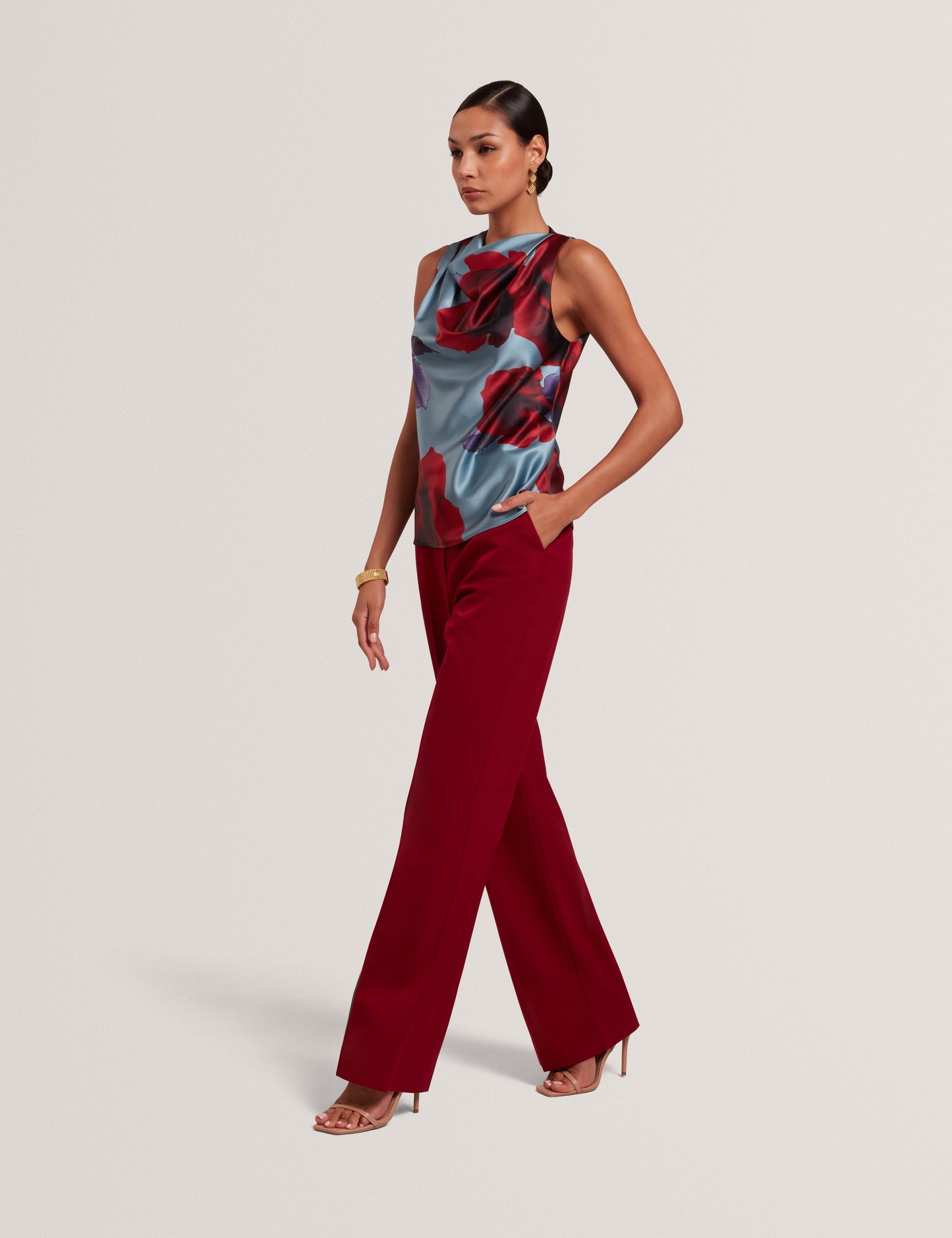 Women's HARPLYN-Print Sleeveless Drape Neck Top