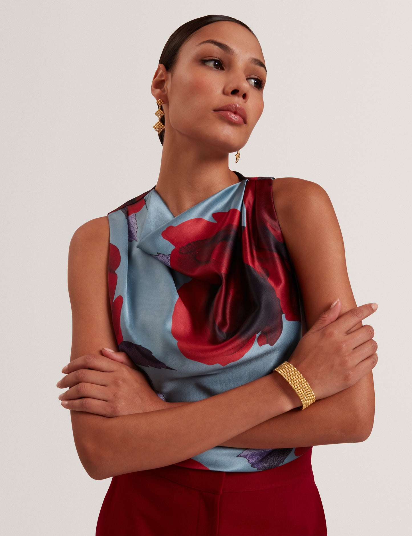 Women's HARPLYN-Print Sleeveless Drape Neck Top