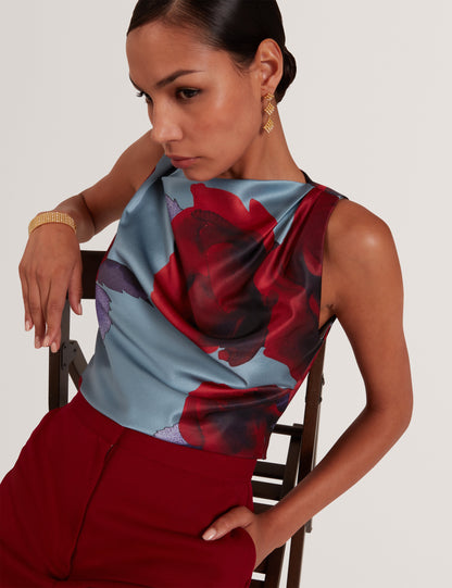Women's HARPLYN-Print Sleeveless Drape Neck Top