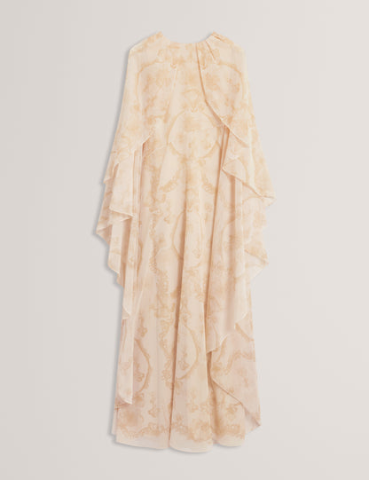 NIEVA: Waterfall Cape Detail Maxi Dress